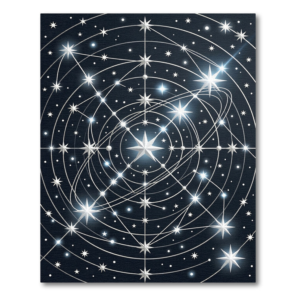 Celestial Silver Starry Midnight Grid Rug