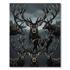 Majestic Black Deer Antler Forest Scene Rug