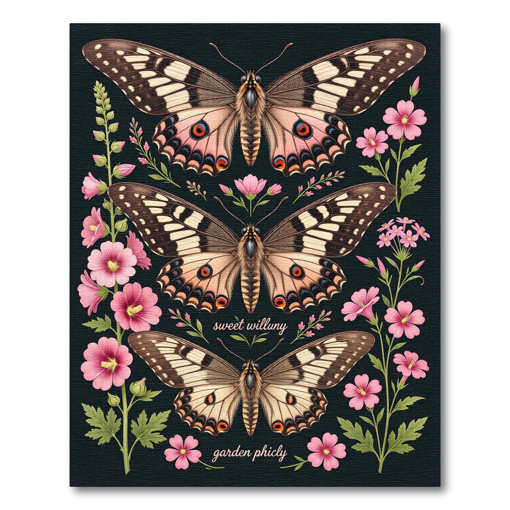 Botanical Butterfly and Pink Flower Composition Rug