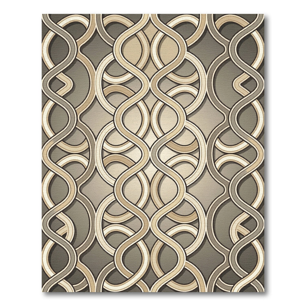 Elegant Taupe Linked Wavy Geometric Rug