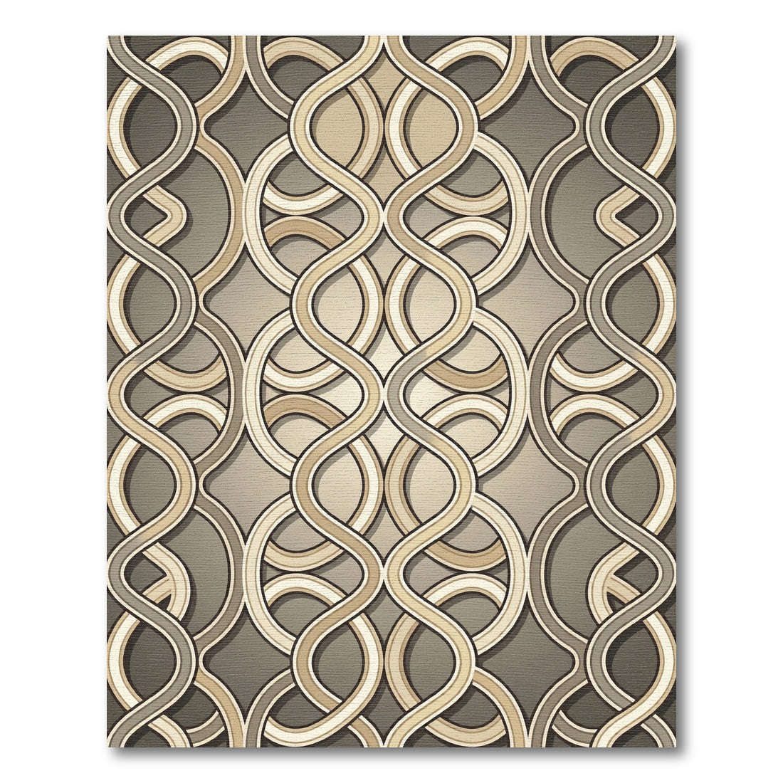 Elegant Taupe Linked Wavy Geometric Rug