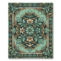 Ornate Teal Floral Scrollwork Rug