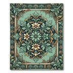 Ornate Teal Floral Scrollwork Rug