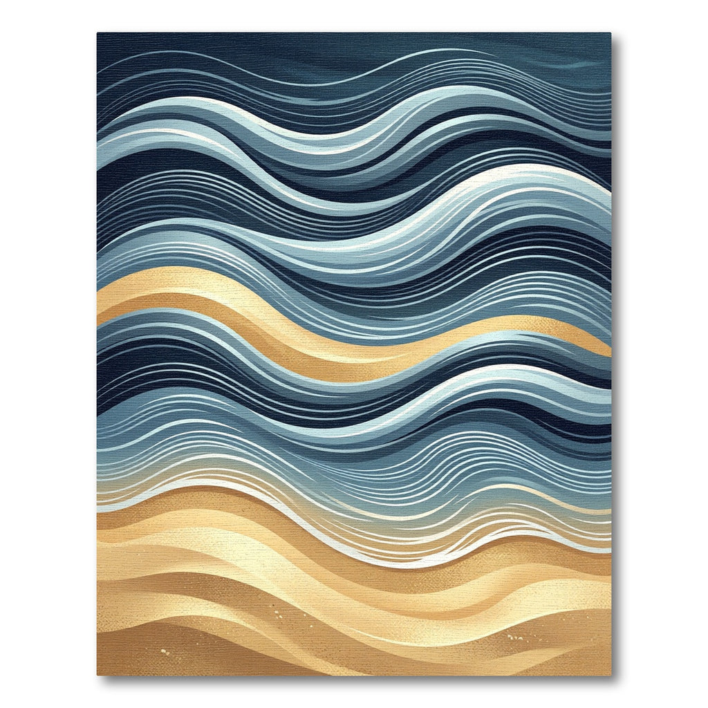 Fluid Gold and Navy Abstract Waves Rug