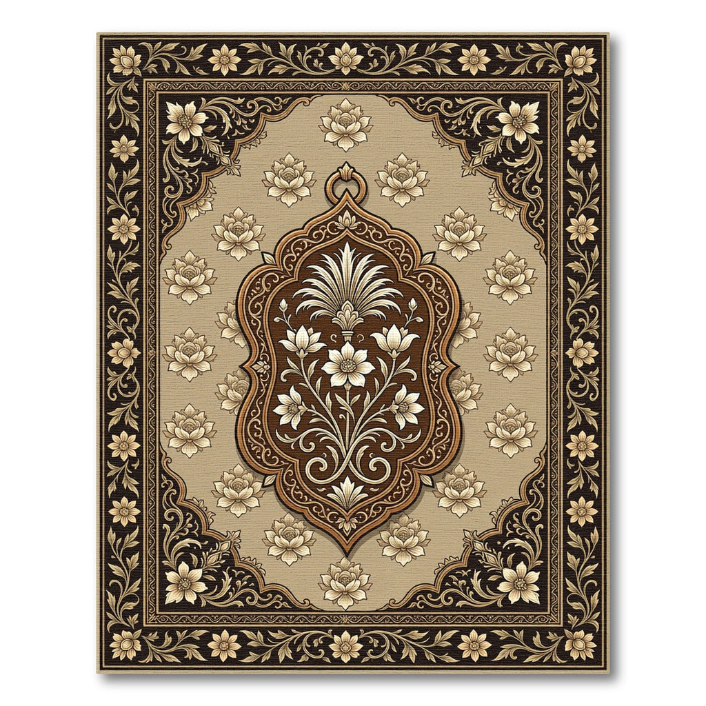 Elegant Brown Floral Medallion Garden Rug
