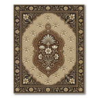 Elegant Brown Floral Medallion Garden Rug
