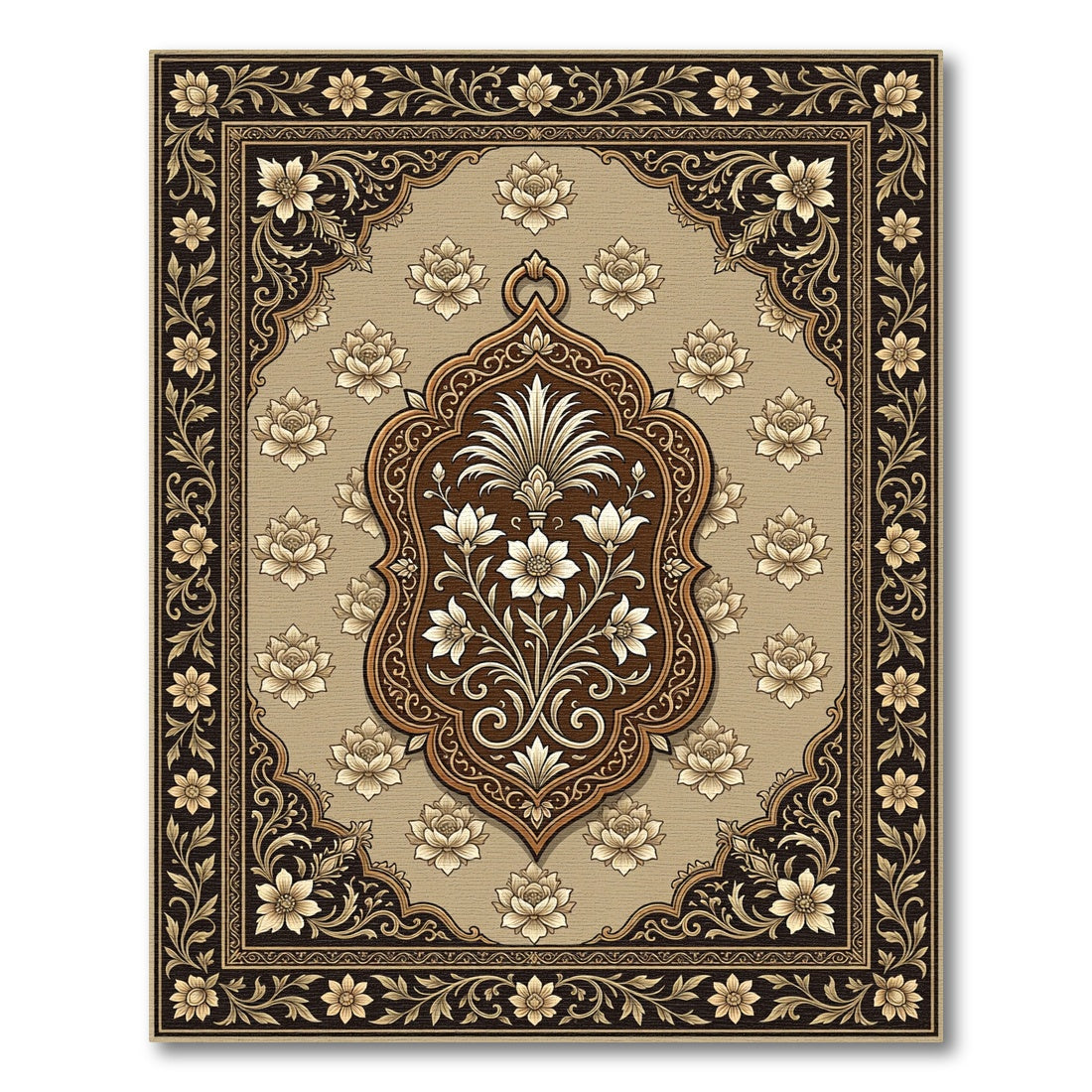 Elegant Brown Floral Medallion Garden Rug