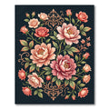 Coral Blush Peony Rose Scrollwork Rug