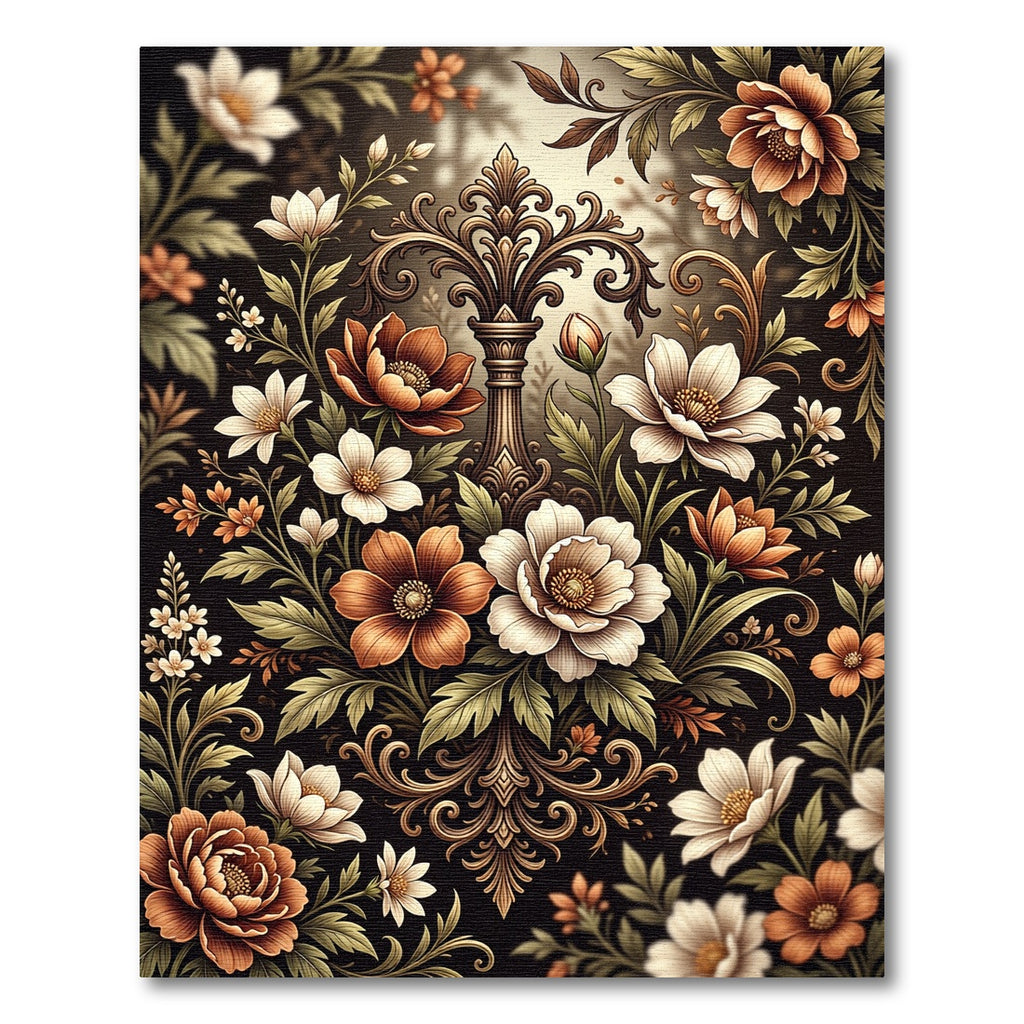 Ornate Bronze Floral Scrollwork Rug