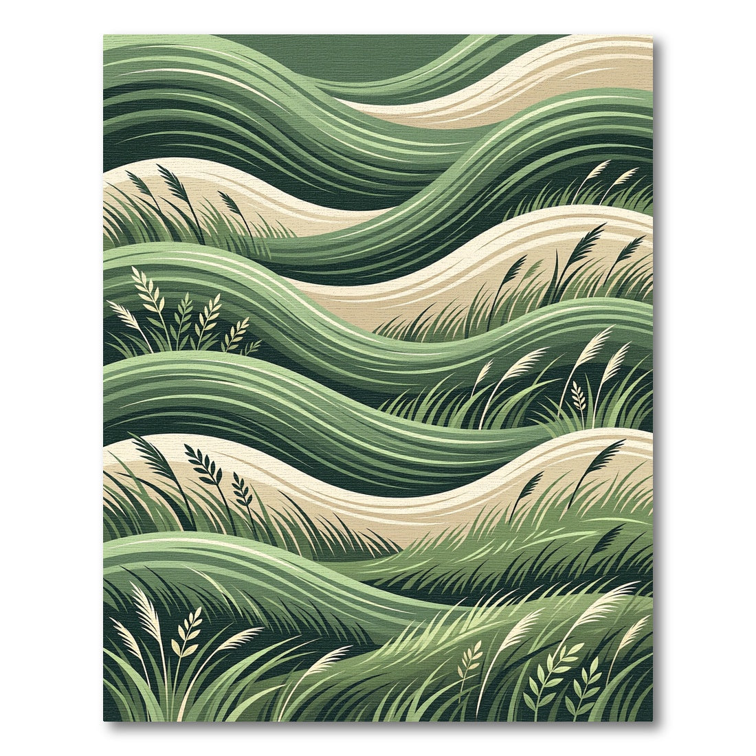 Earthy Green Wavy Grassland Field Rug