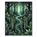 Lush Emerald Forest Stream Silhouette Rug