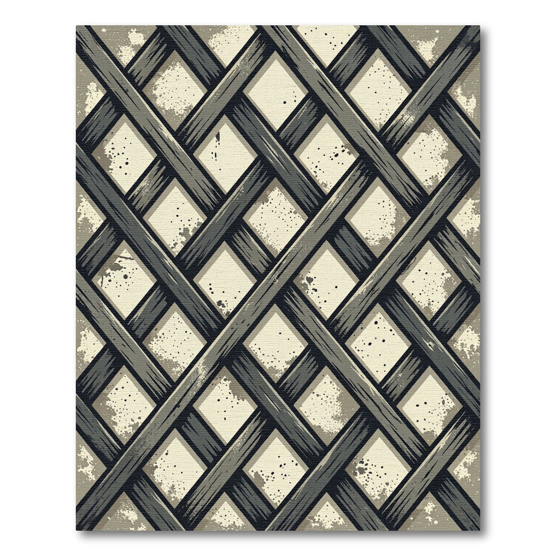 Modern Charcoal Lattice Grid Rug
