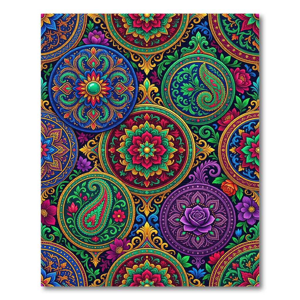 Vibrant Multicolored Floral Medallion Kaleidoscope Rug
