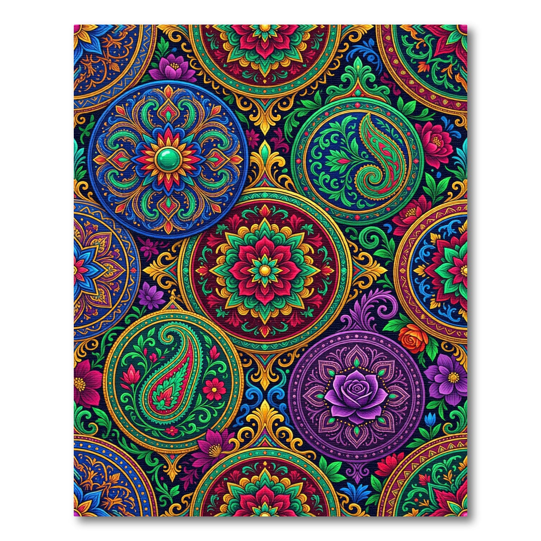 Vibrant Multicolored Floral Medallion Kaleidoscope Rug