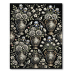 Elegant Black Floral Iris Vase Rug
