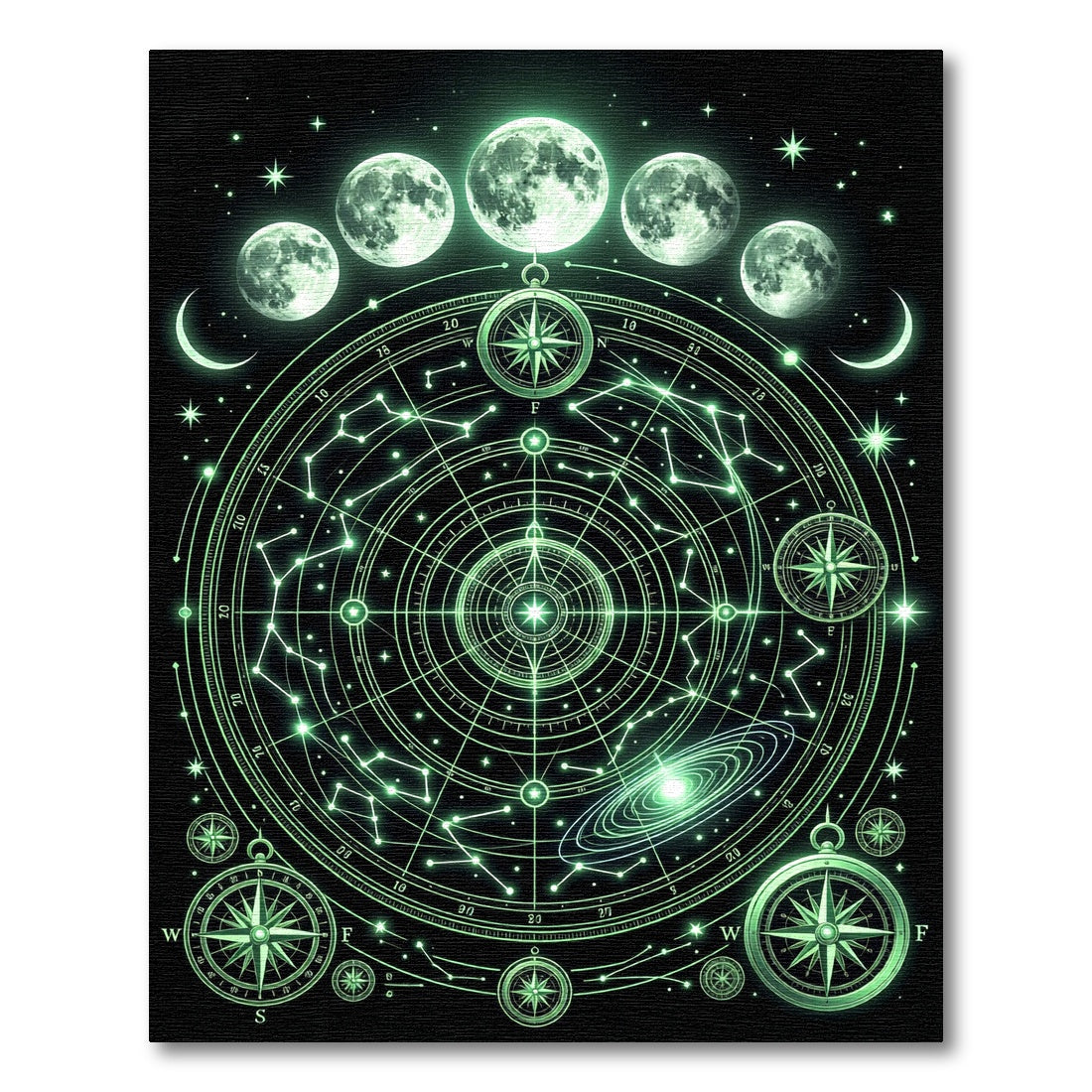 Luminous Celestial Moon Phase Constellation Rug