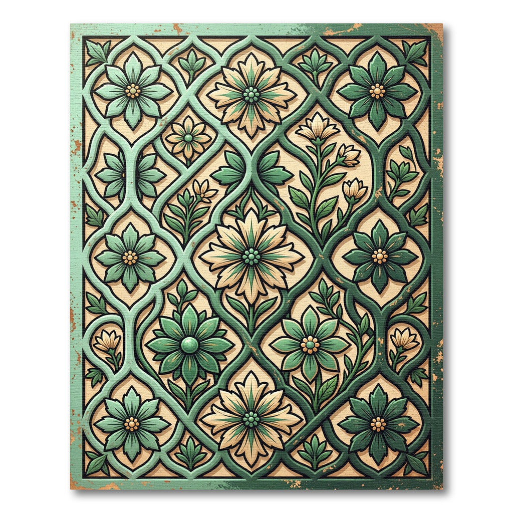 Sage Green Floral Trellis Vine Rug