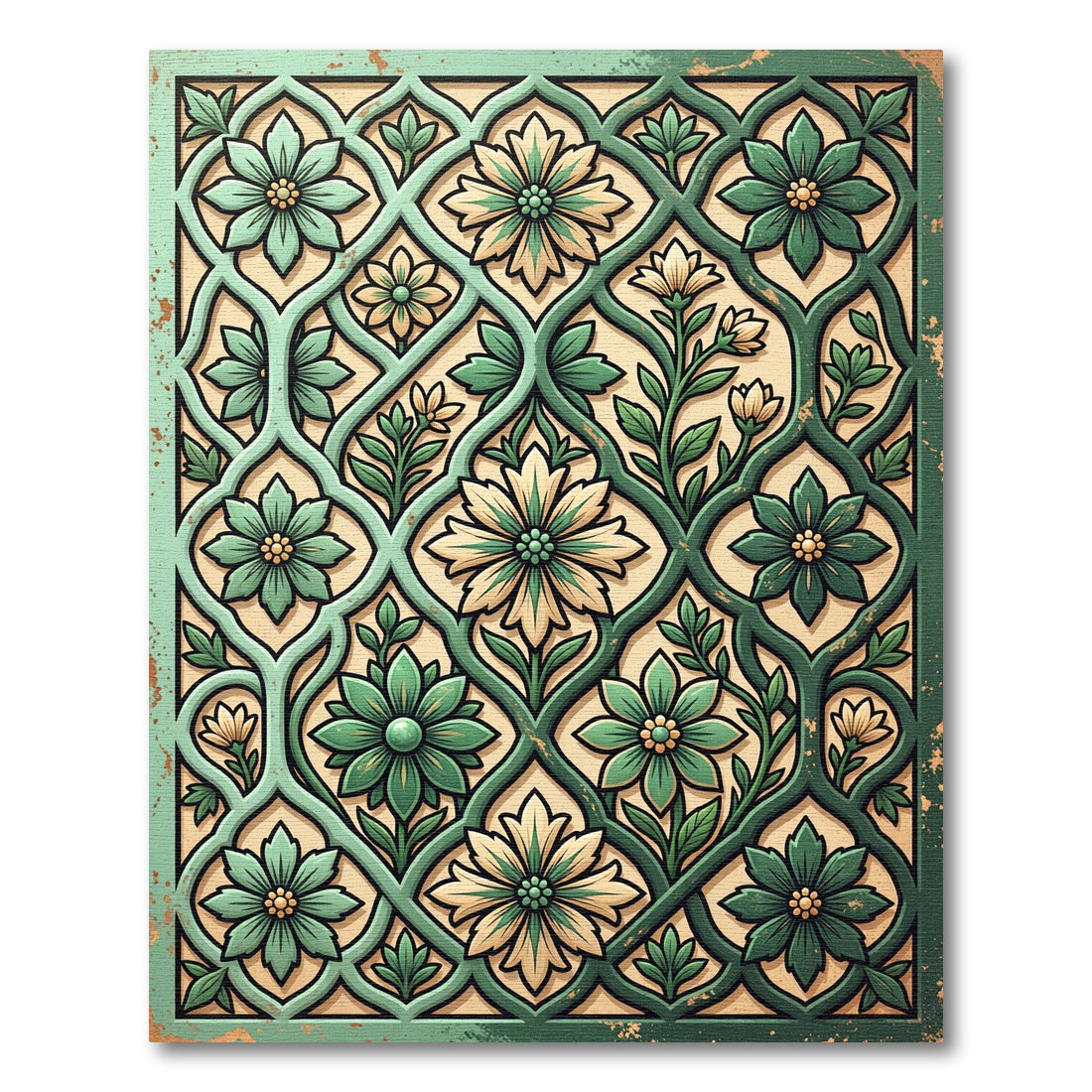 Sage Green Floral Trellis Vine Rug