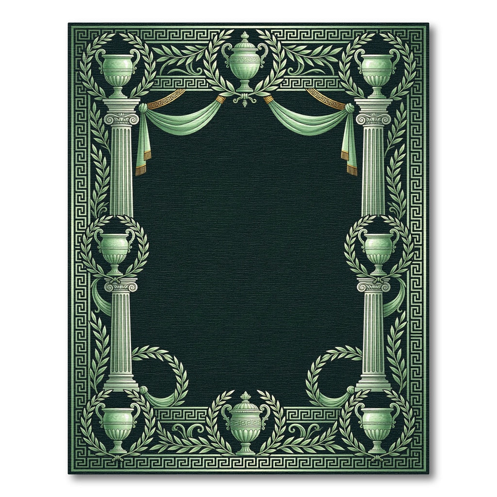 Classical Green Laurel Urn Column Frame Rug