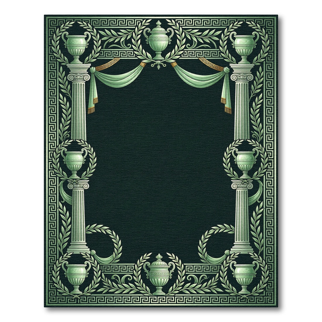 Classical Green Laurel Urn Column Frame Rug