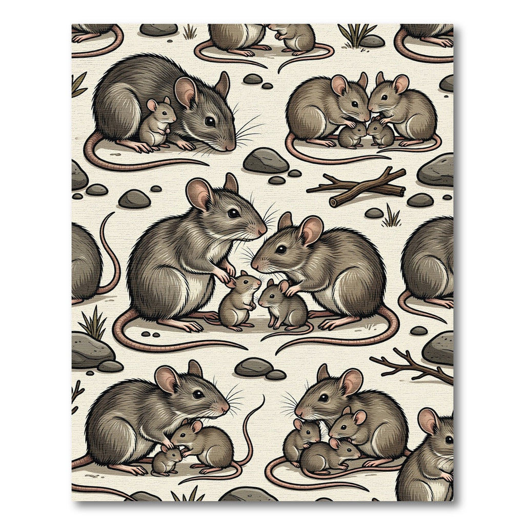 Gray Mouse Family Field Illustration Rug