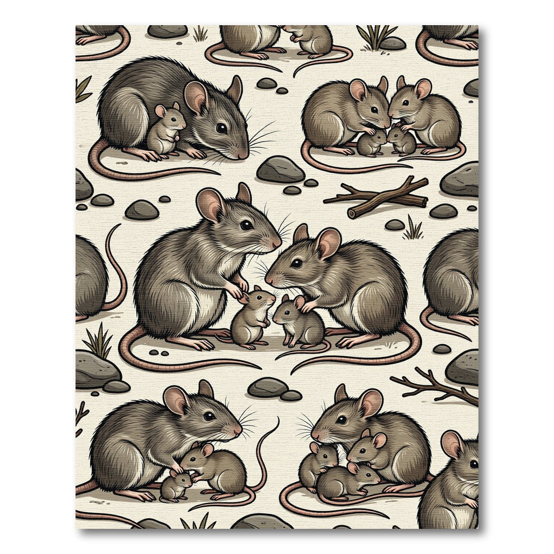 Gray Mouse Family Field Illustration Rug