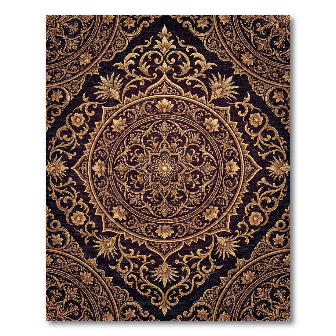 Ornate Gold Mandala Medallion Background Rug