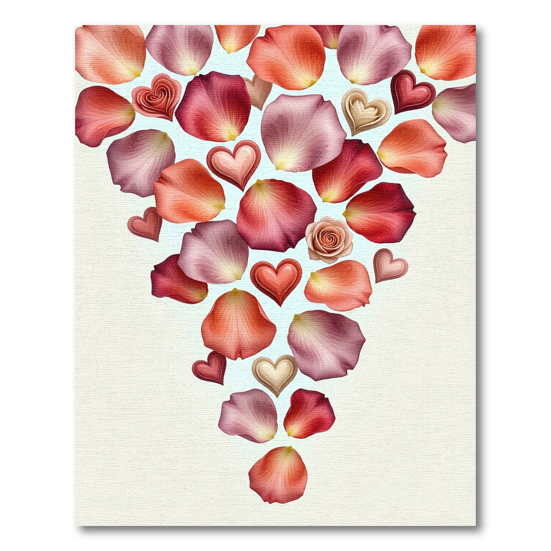 Romantic Rose Petals and Hearts Scatter Rug