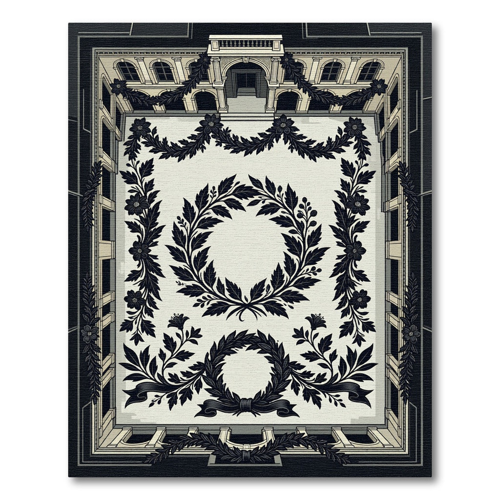 Vintage Laurel Wreath Black Cream Accent Rug