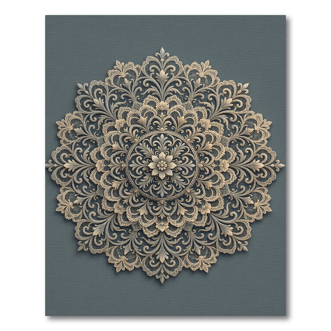 Elegant Beige Floral Lace Medallion Rug