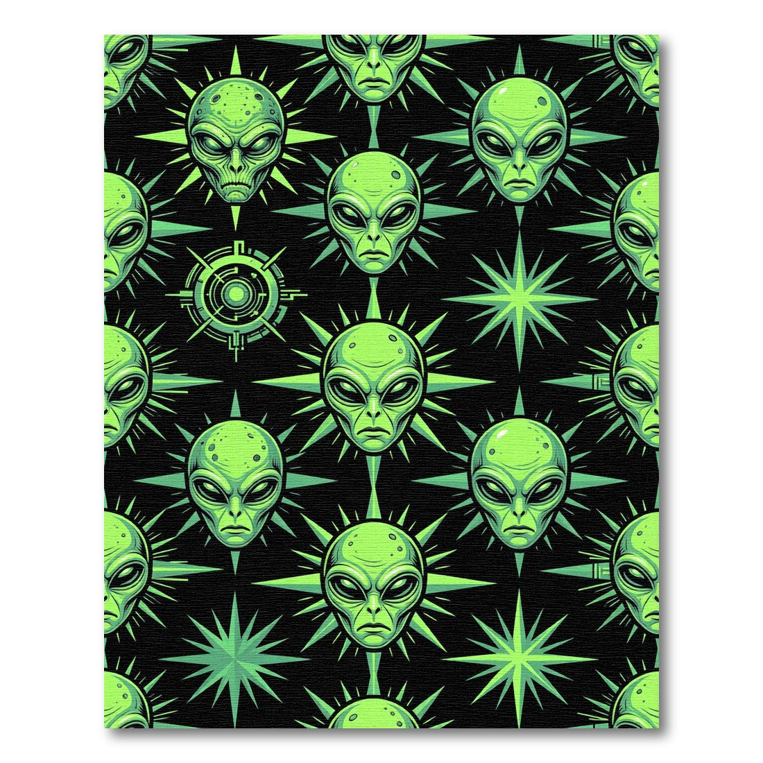 Neon Alien Head Galactic Star Medallion Rug