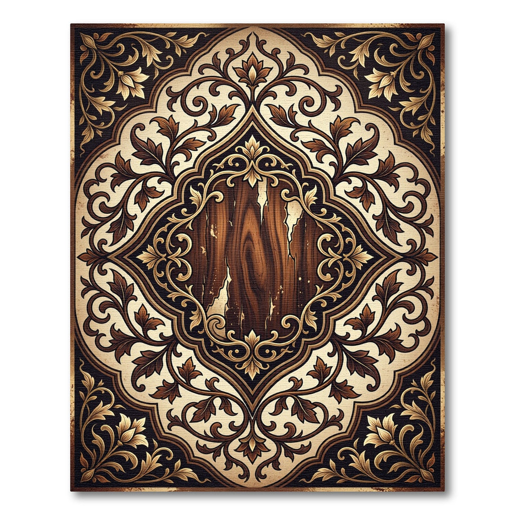 Elegant Dark Chocolate Floral Scrollwork Rug