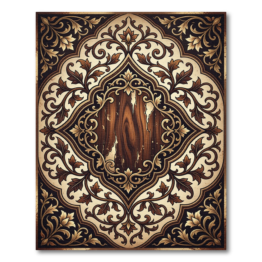 Elegant Dark Chocolate Floral Scrollwork Rug