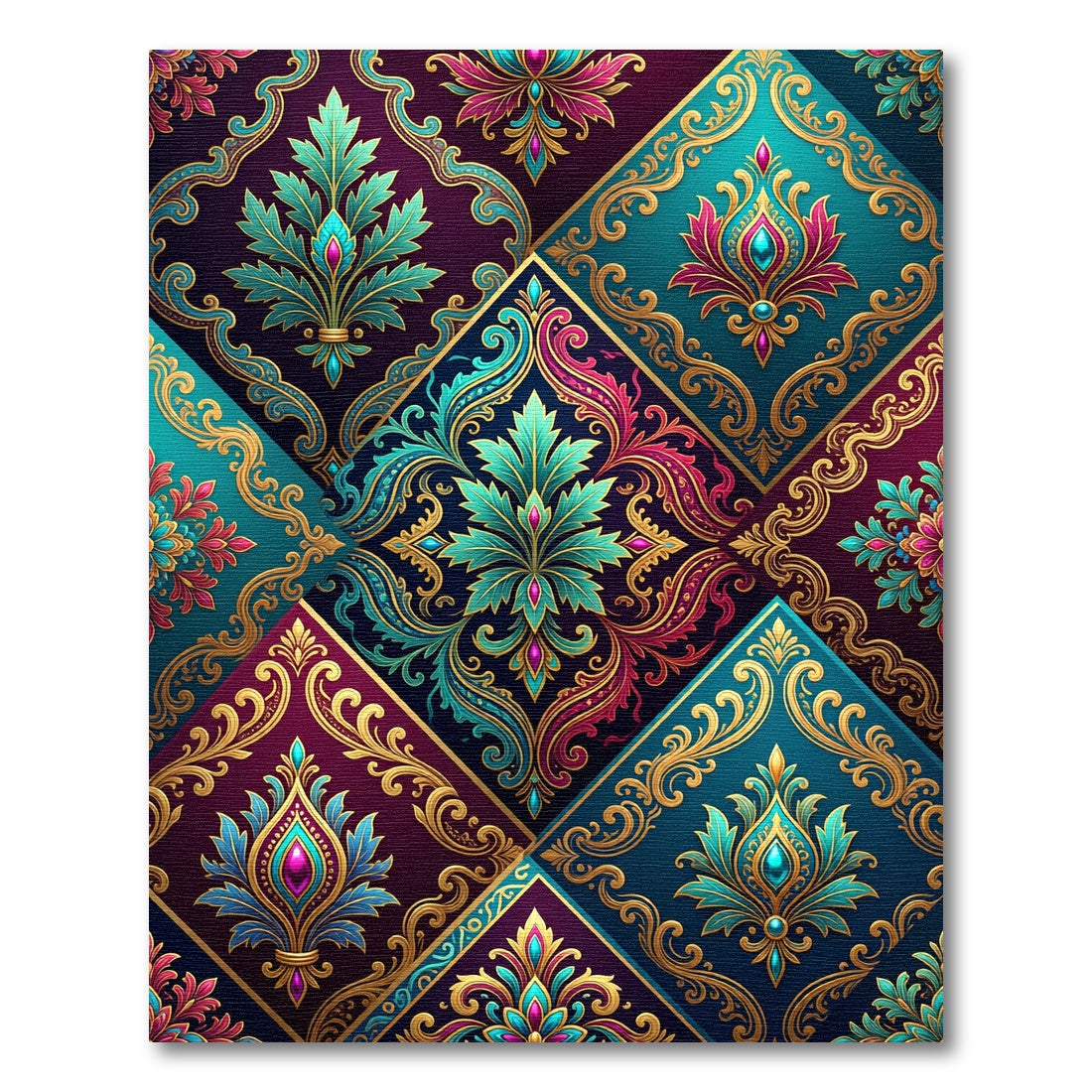 Jeweled Teal Crimson Paisley Diamonds Rug