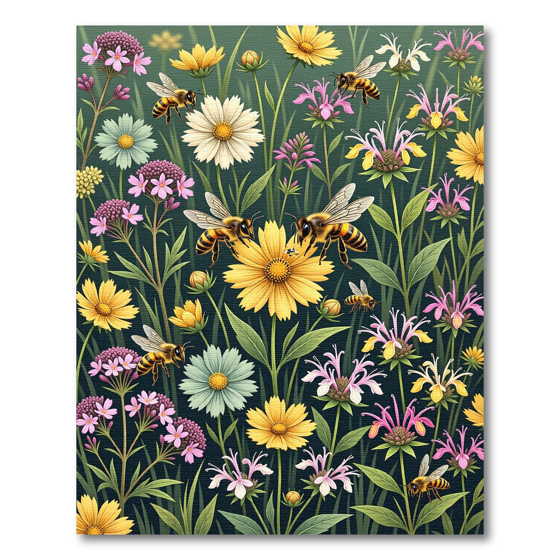 Whimsical Meadow Honey Bee Wildflower Garden Rug