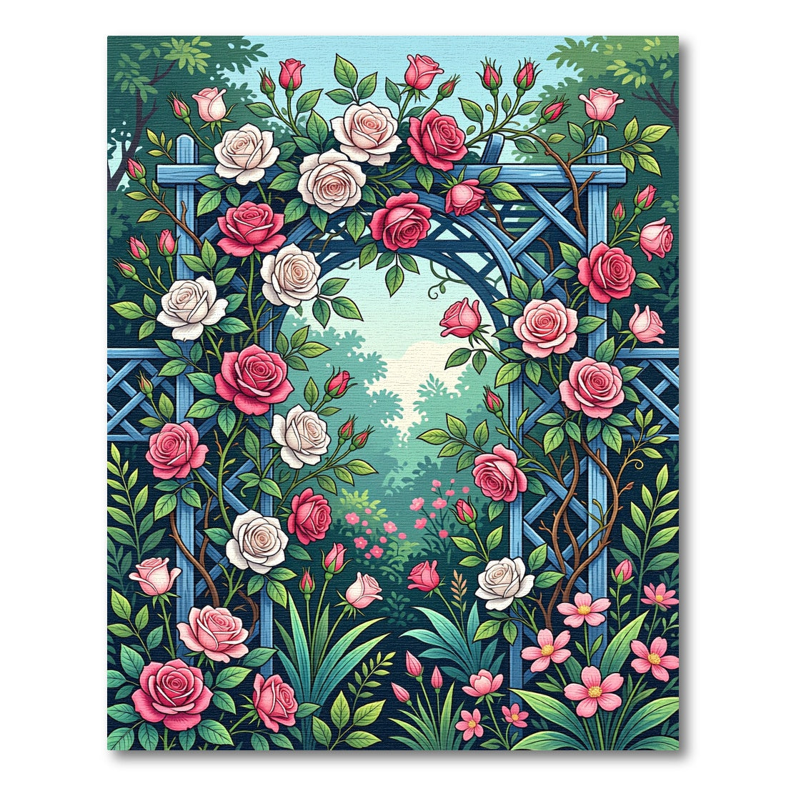 Romantic Pink and White Rose Arbor Rug