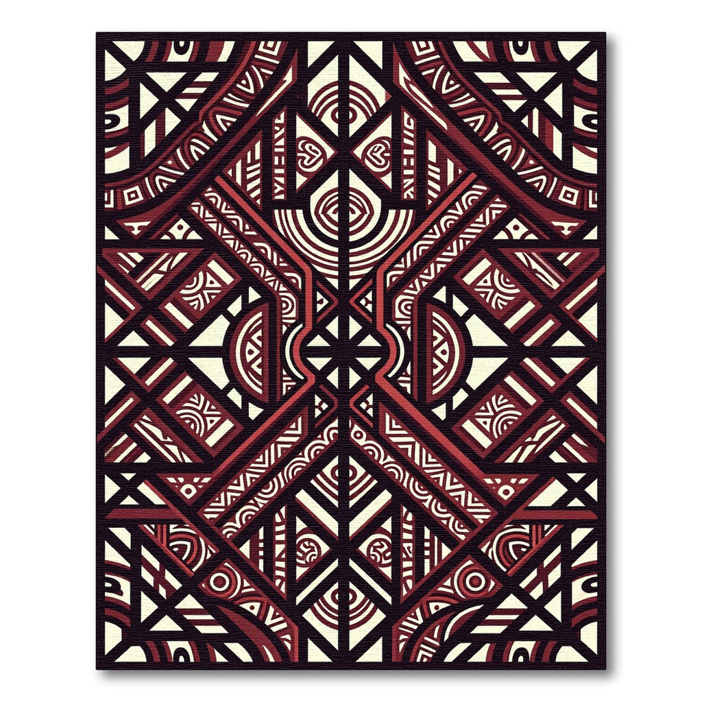 Geometric Maroon Ivory Tribal Art Rug