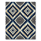 Navy and Gold Ikat Diamond Medallion Rug