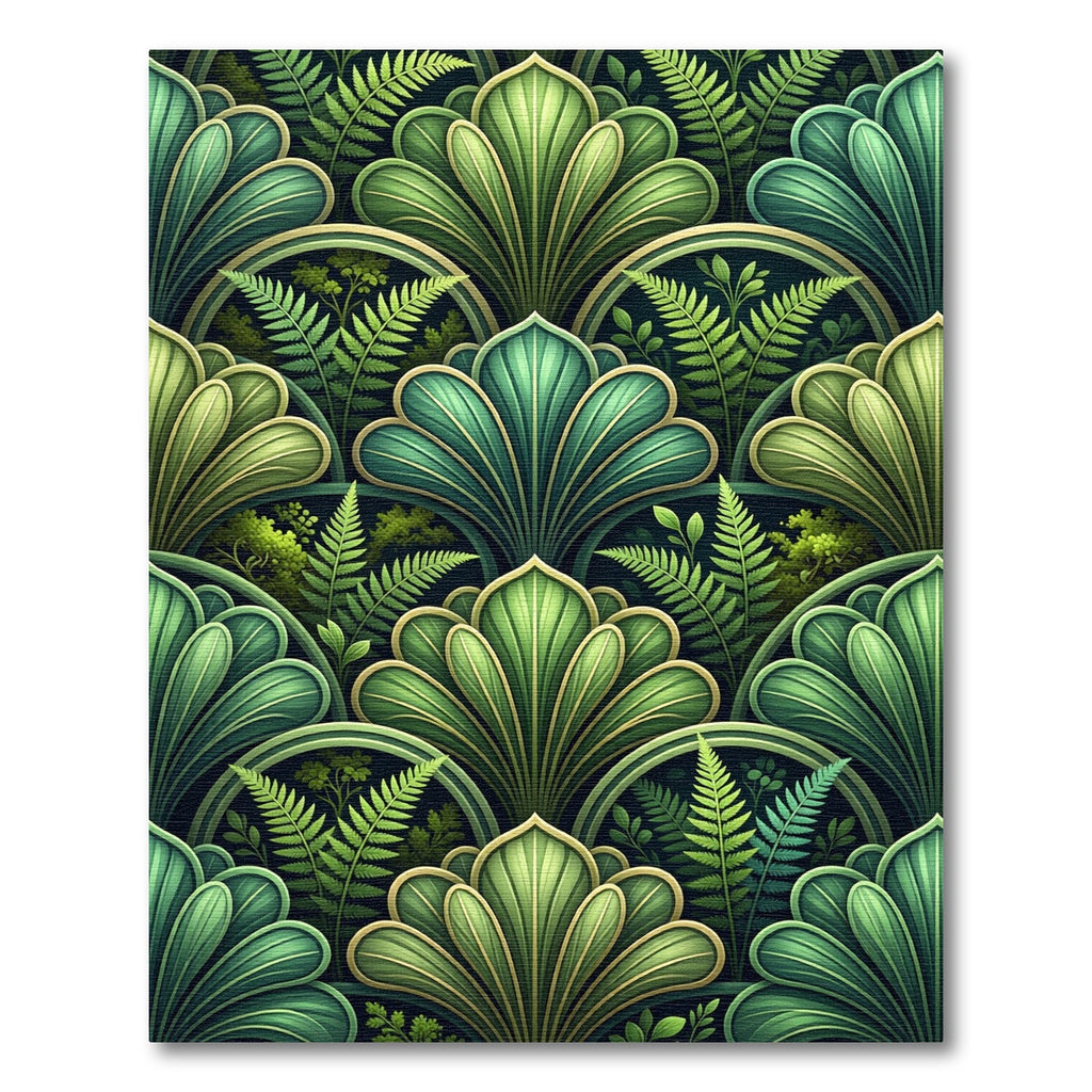 Lush Green Fern Fan Art Nouveau Rug