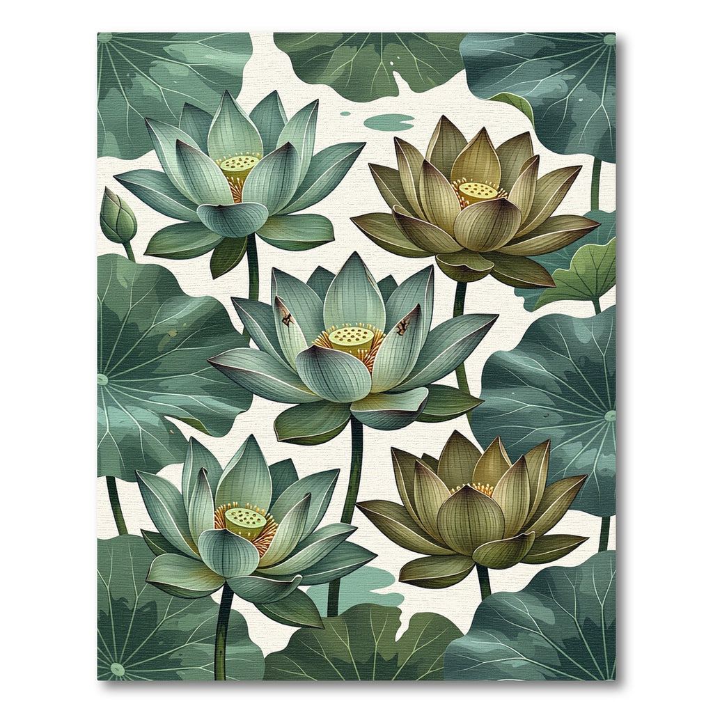 Botanical Sage Lotus Water Lily Garden Rug