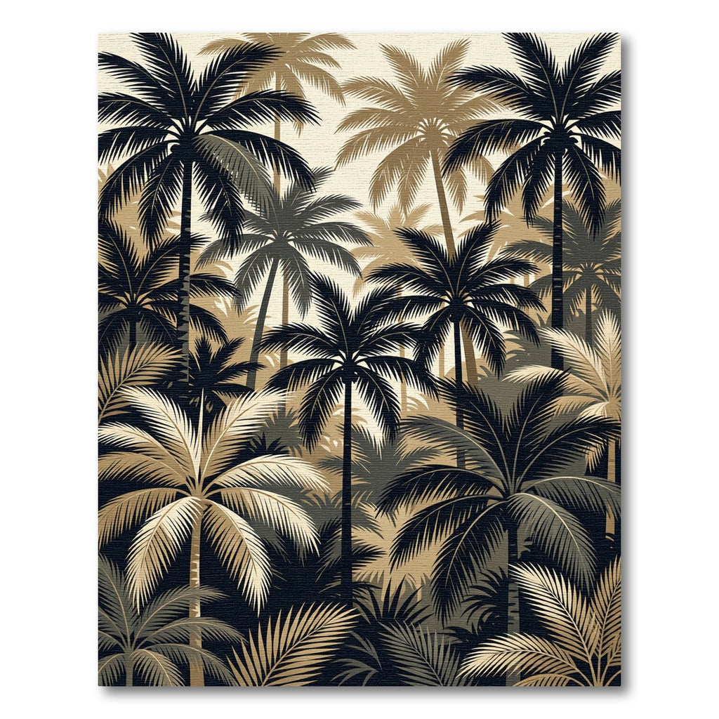 Elegant Palm Forest Gold Black Art Rug