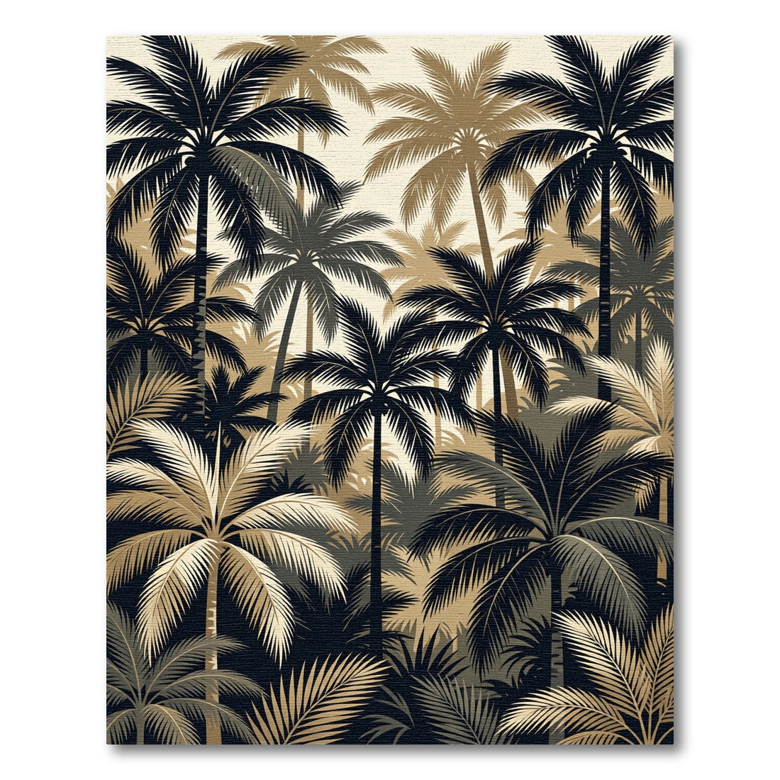 Elegant Palm Forest Gold Black Art Rug