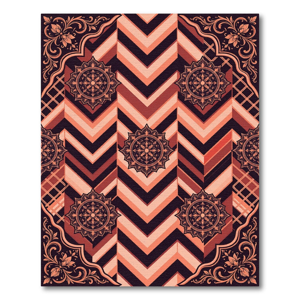 Geometric Chevron Mandala Burnt Orange Rug