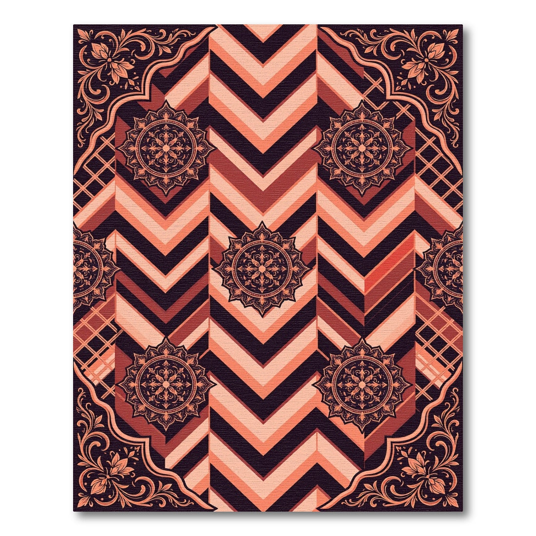 Geometric Chevron Mandala Burnt Orange Rug