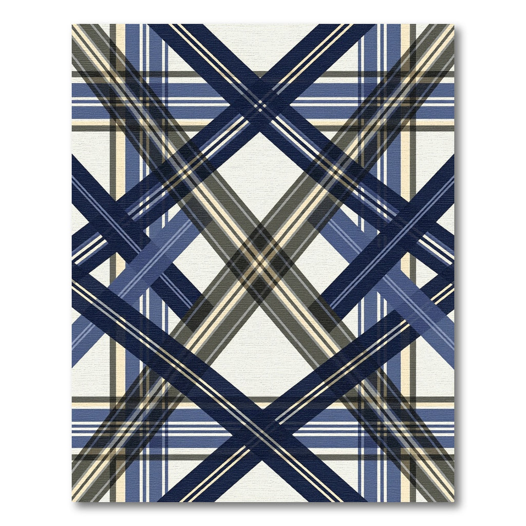 Sophisticated Navy and Cream Diagonal Plaid Rug