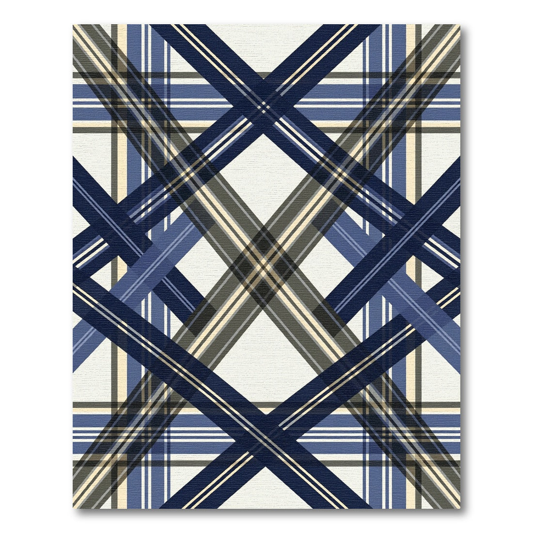 Sophisticated Navy and Cream Diagonal Plaid Rug
