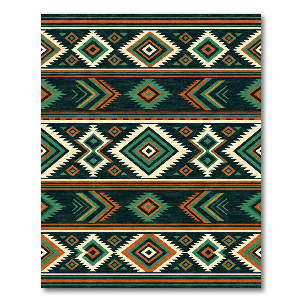 Earthy Teal Orange Geometric Tribal Diamond Rug
