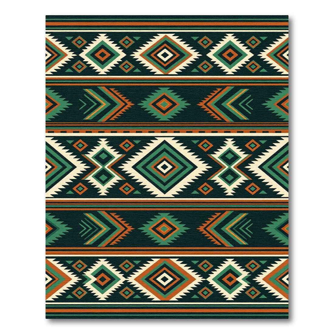 Earthy Teal Orange Geometric Tribal Diamond Rug