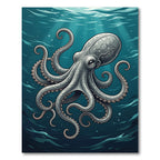 Deep Blue Octopus Marine Animal Art Rug
