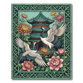 Elegant Crane and Chrysanthemum Pagoda Art Rug